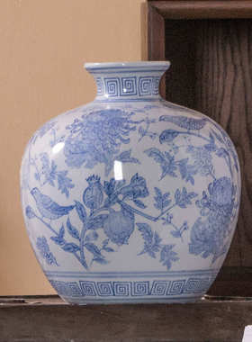 淡雅青花瓷石榴花瓶水培花客厅高档插花装饰品摆件艺术花器花瓶