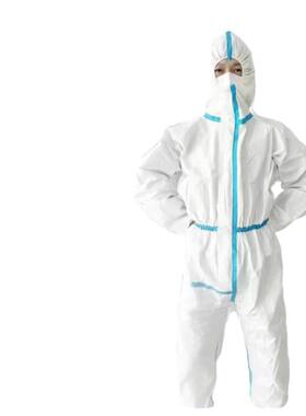 【拍1发10】防护服连体带帽防尘服工作服蓝色透气养殖场畜牧防油