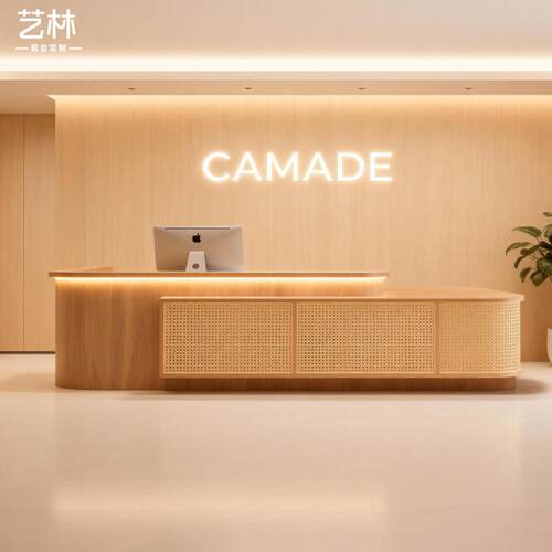 复古茶楼日韩餐饮店收银台侘寂风民宿吧台美容院咨询前台接待柜台