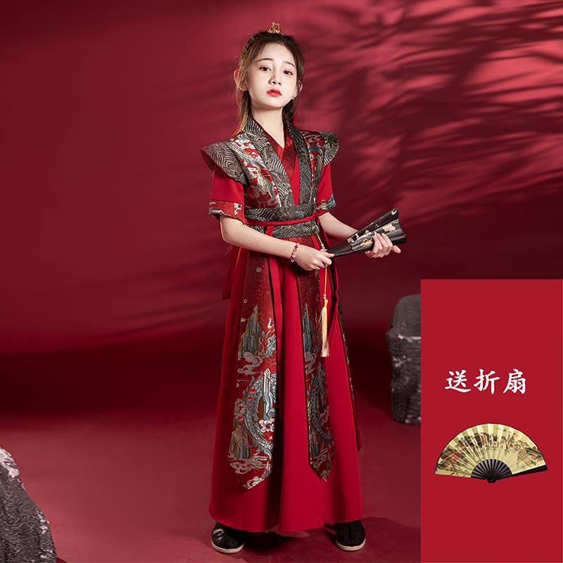 正品女童汉服古装武风气花木兰唐装服春秋儿童帅侠将军飞鱼国风演图片