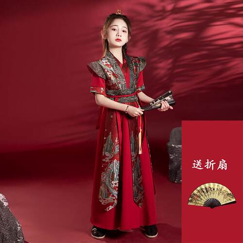 正品女童汉服古装武风气花木兰唐装服春秋儿童帅侠将军飞鱼国风演