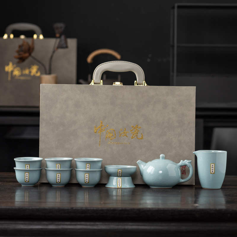 伴精品商务礼品头高档套装整套高档功夫10汝窑手茶具陶瓷全套礼品