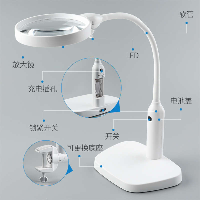 夹台式放大镜带灯led手机维修用高清桌面100雕刻修表40带支架 倍