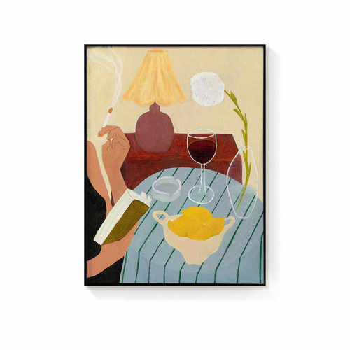 Carla Llanos 小众文艺法式客厅装饰画红酒静物优雅人物艺术挂画