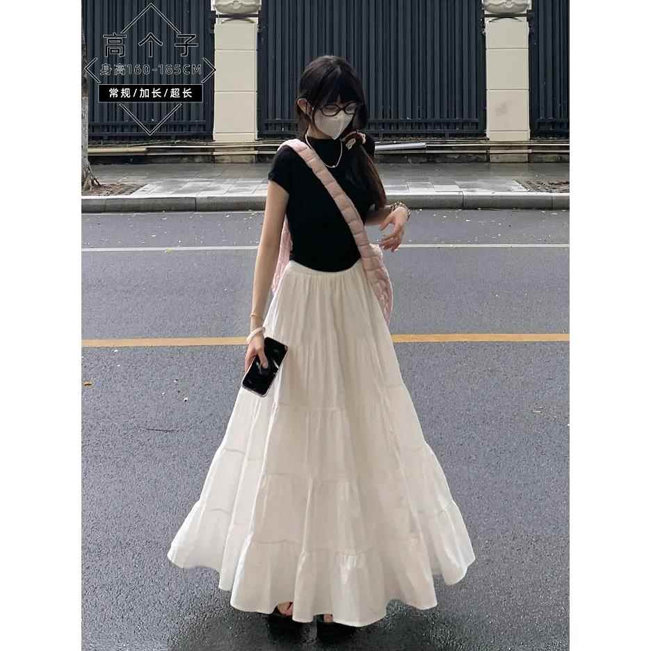 加长白色蕾丝半身裙女春季新款设计感175高个子小众A字芭蕾风长裙