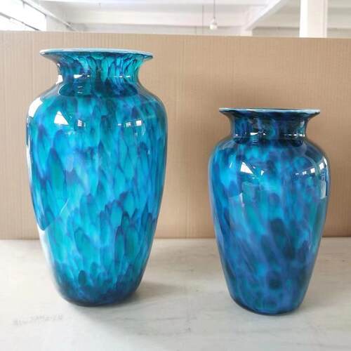 现简约孔雀蓝厚重玻璃花瓶摆件客厅插花客厅玄关样板间插花琉璃花