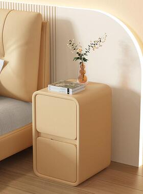 奶油IDG风超床头柜简约代实皮质床边柜木小型窄20cm极简迷你收现