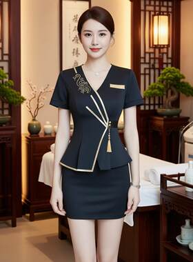 中式足疗店按摩SPA技师养生馆上班工作服女套裤显瘦气质足浴工装