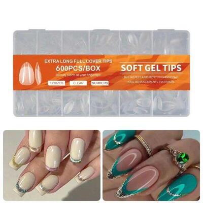 600pcs/box Medium Acrylic Nails Ultra-thin Square Nail Art