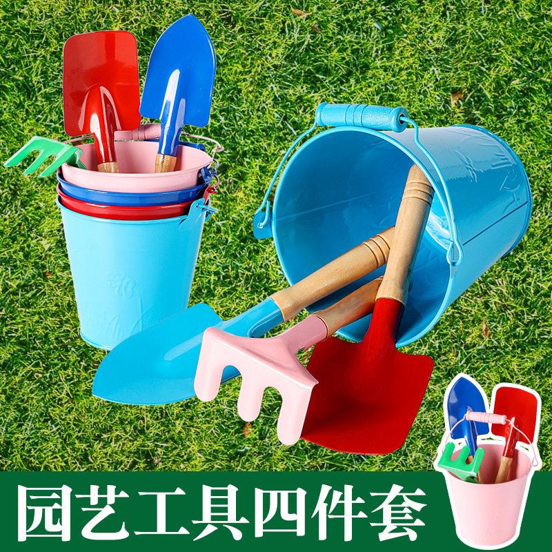 园艺工具三件套儿童挖沙种植盆栽户外玩沙子铁铲锄耙挖沙土玩具
