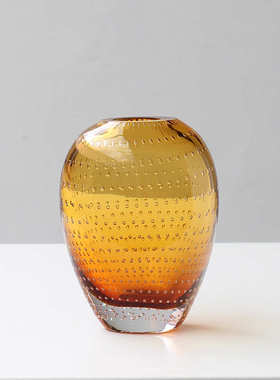 底花瓶瓶 碧琥珀色客厅琉璃简约样板间餐桌玻璃轩装饰厚圆球气泡