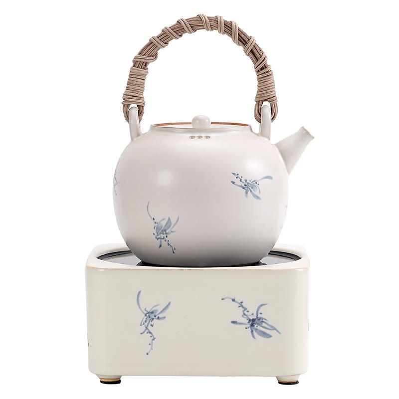 手绘蝴蝶兰花围炉煮茶家用室内陶瓷煮茶壶电陶炉烧水茶壶套装
