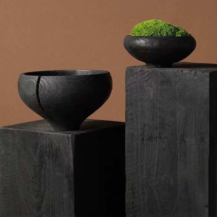 民 家居木饰品木花摆设器 装装所花软批发盆摆件碳化宿会炭化