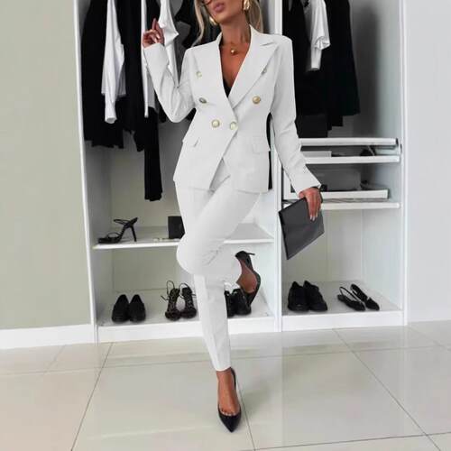 2026 Women'S 2 Pieces Outfit Notched Collar Double-Breasted