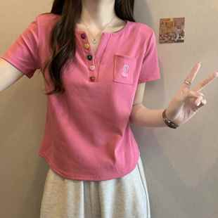 微胖mm显瘦遮肚减龄宽松别致正肩上衣 大码 短袖 t恤女2025夏装 新款