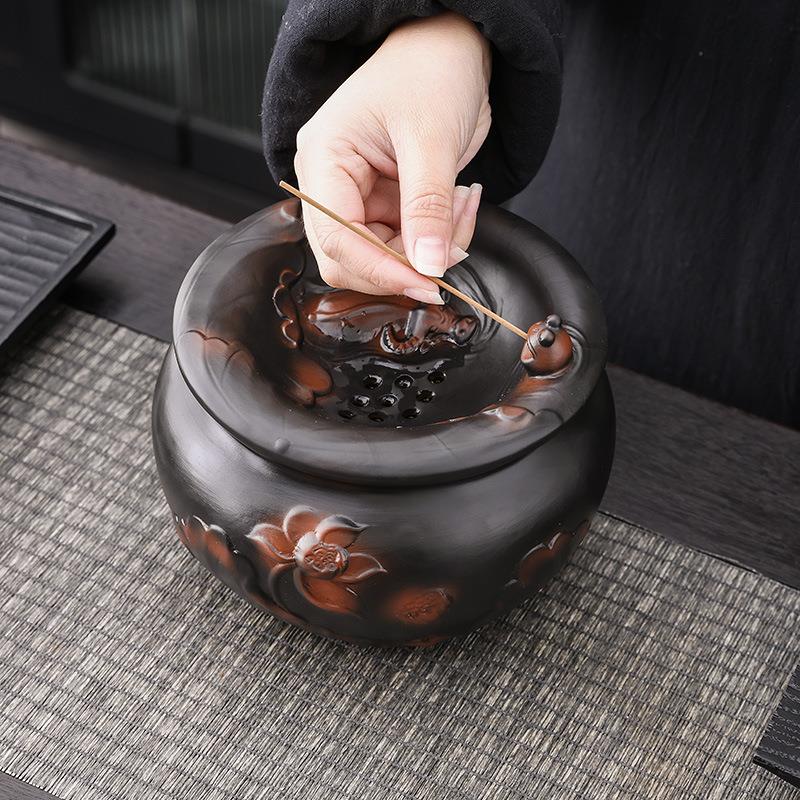 紫陶带茶渣缸盖陶瓷水盂茶洗茶渣分离荷韵茶渣废水桌缸茶过家用摆