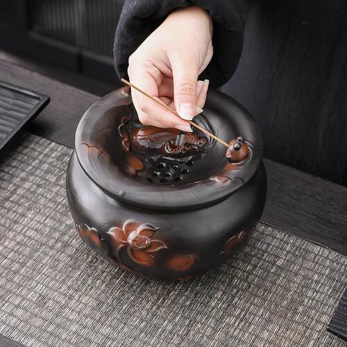 紫陶带茶渣缸盖陶瓷水盂茶洗茶渣分离荷韵茶渣废水桌缸茶过家用摆