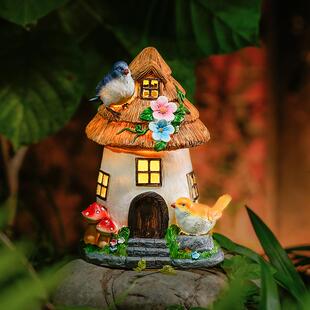 HOL饰园艺杂货阳台小布 夜灯太能树脂小房子园树屋花摆阳件庭院装