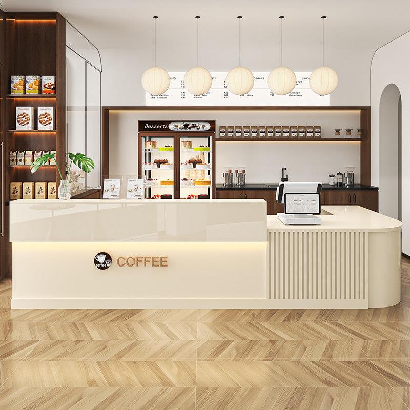 吧台收银柜台现代简约咖啡店收银桌花店操作台公司接待台展示柜台