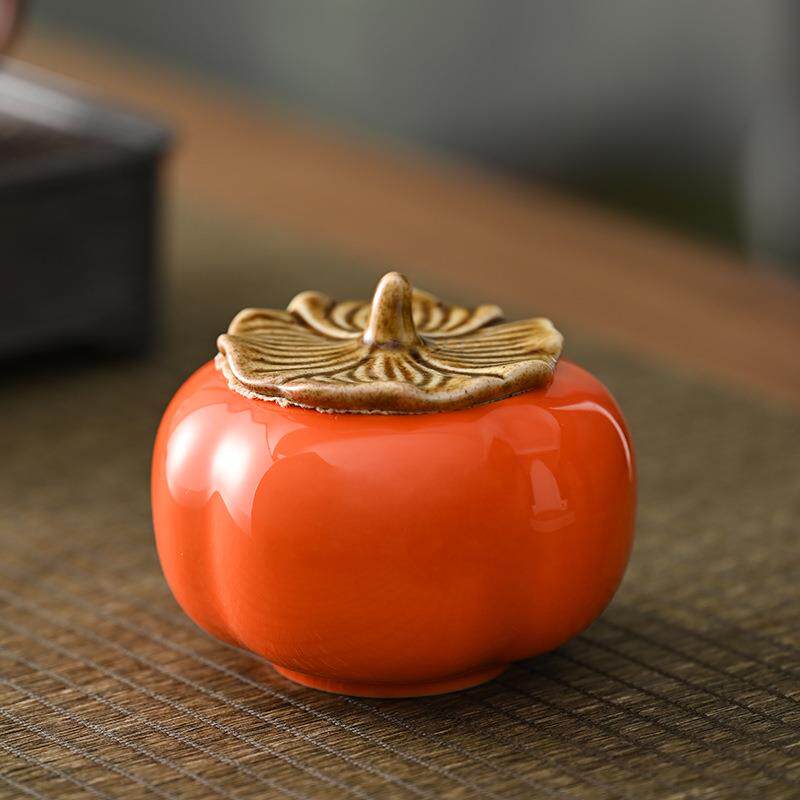 柿子茶叶罐陶瓷密封如意喜柿糖盒糖果迷你小号包装喜糖罐创意罐子