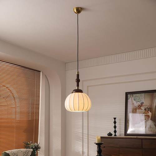 法式蚕丝间复古风餐392厅中灯古风护眼吊灯主卧室房书吊房床头小