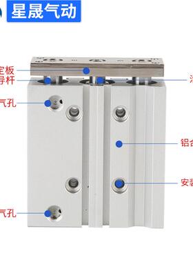 型TCM2X75SSJU三杆导杆5气缸T3CM40-50轴导杆气缸TCL63-三12S