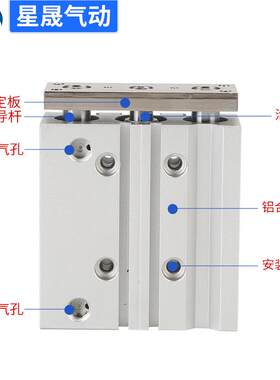 型TCM2X75SSJU三杆导杆5气缸T3CM40-50轴导杆气缸TCL63-三12S