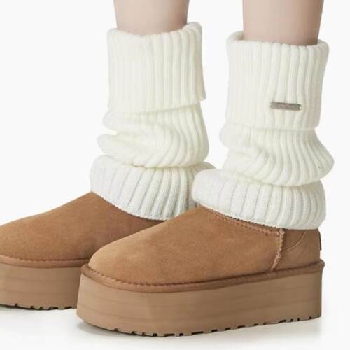 Womens Basic Solid Metal Label Decor Leg Warmers Minimalist