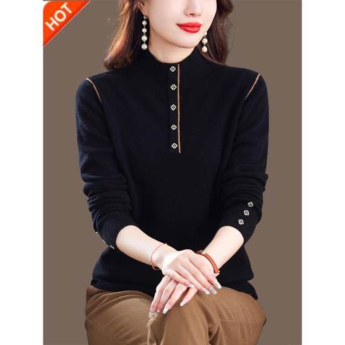 羊绒衫女100%纯山羊绒衫妈妈半高领加厚毛衣宽松保暖羊毛针织打底