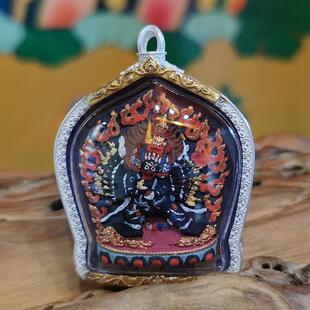 西藏矿物质彩绘擦擦佛像嘎乌盒吊坠本命佛说大威德金刚随身唐卡小