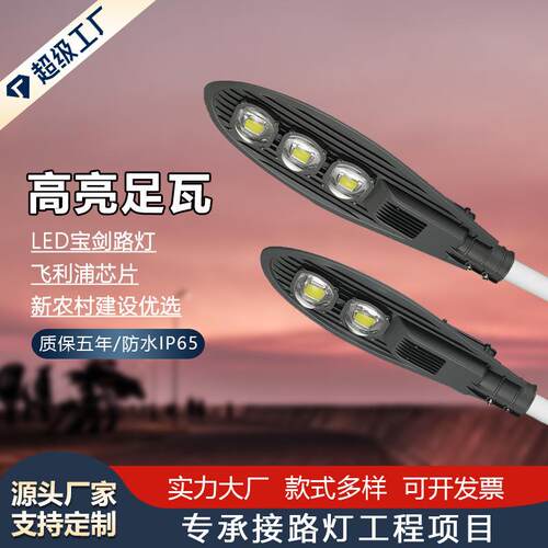 跨境100w户外高亮农村宝剑单双臂市电路灯led超亮6米工程路灯