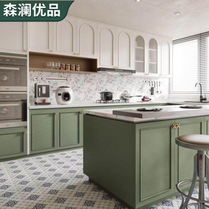 北京厂家定 制整体橱柜 开放式岩板石英石家用网红法式奶油风橱房