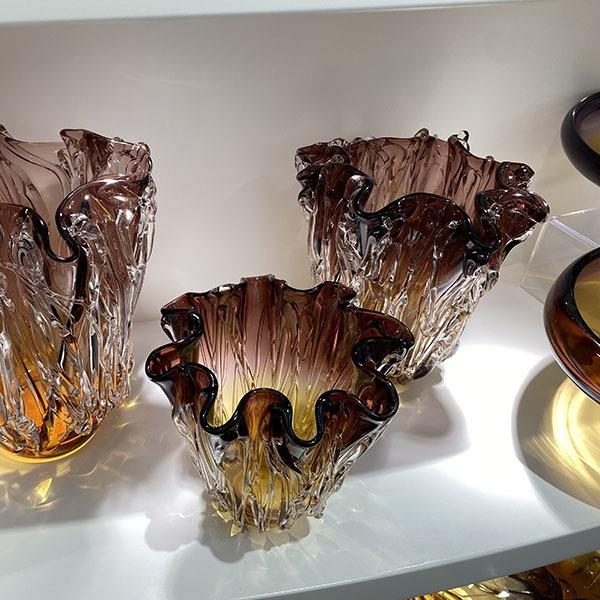 轻奢白菜花瓣琉璃花瓶摆件客厅餐桌插花玻璃花器样品间软装饰品