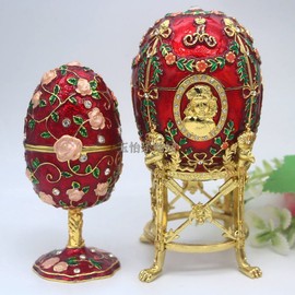 俄罗斯复活节彩蛋锡金属工艺品欧式大彩蛋加高脚蛋2个装摆件摆设