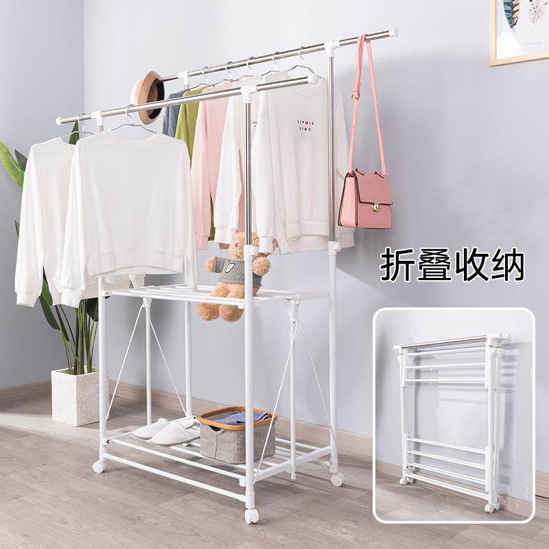 落地折叠晾衣架 不锈钢室内凉衣服架子家用晒衣架阳台晒被架