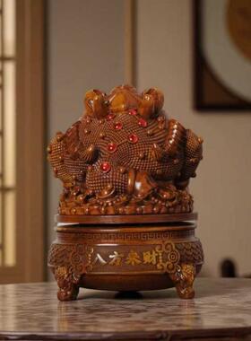 八方来财仿木色金蟾客摆入户玄关厅房装饰摆件乔件VJT迁书开业送