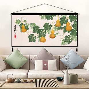 中国风富贵葫芦挂画布艺沙发背景布中式 挂毯 卧室床头客厅装 饰横版