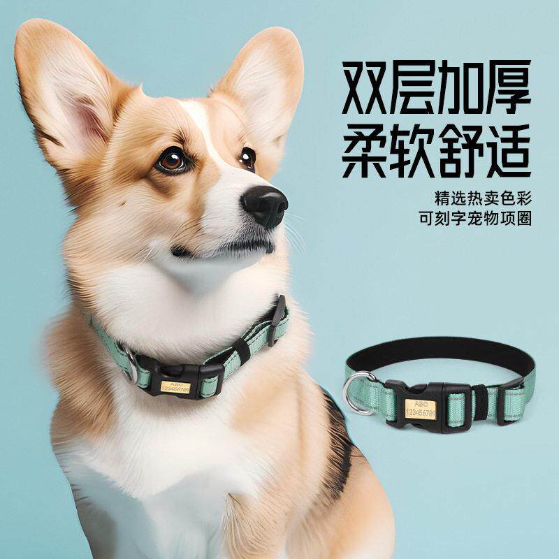 跨境狗项圈可刻字防丢夜视反光条狗狗项圈外出遛狗防挣脱宠物项圈