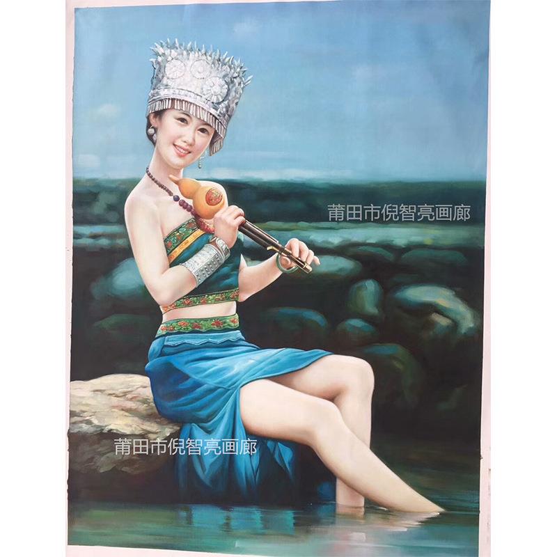 创新油画 人物美女写实装饰画 家居室内走廊玄关壁画