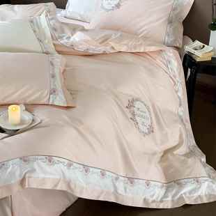 轻奢款 套件 少女心玫瑰绣花拼接工艺100支澳棉床单被罩床笠款
