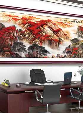 网红办国公室饰字画红运鸿运当画山头水风装景挂靠画山图客厅背景