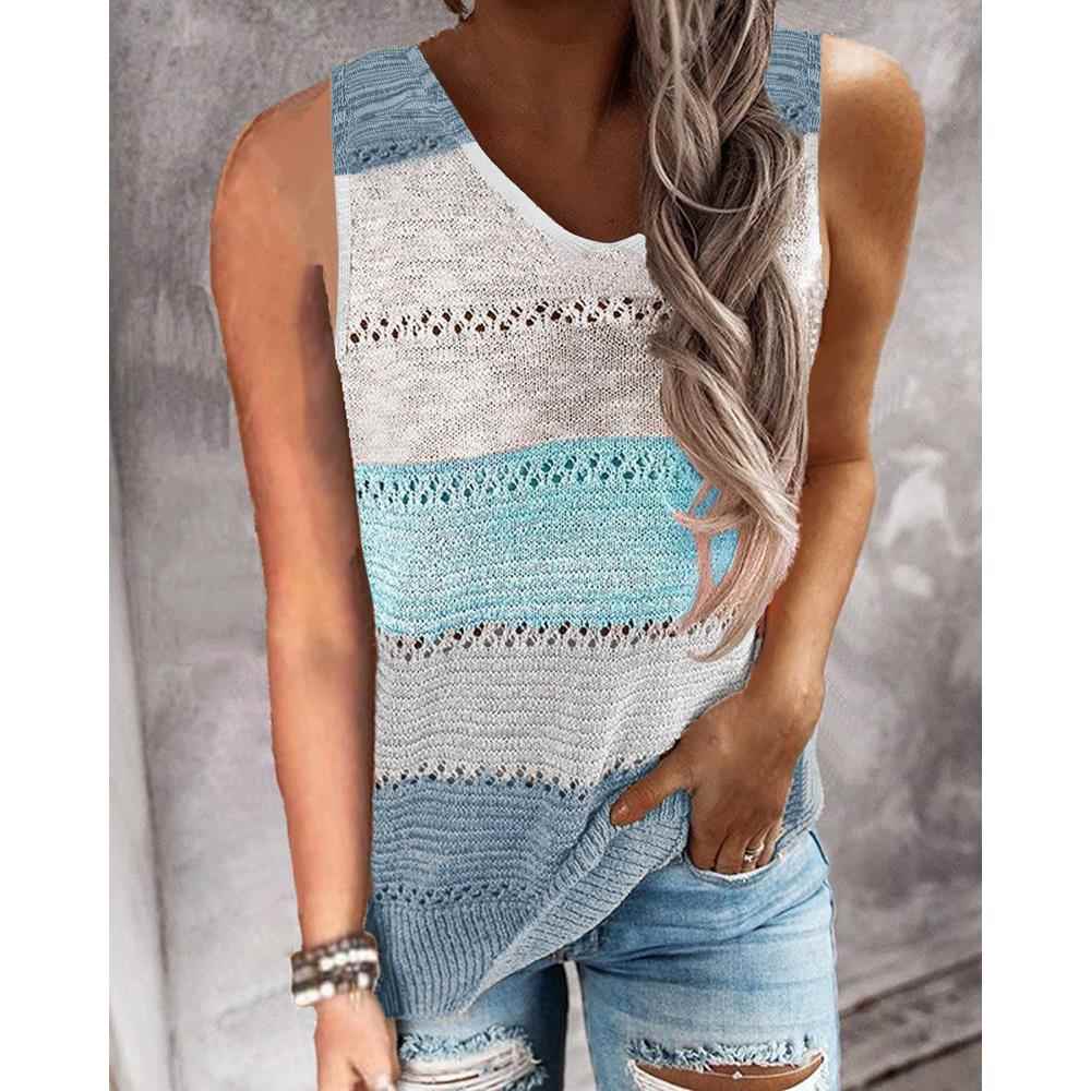 women's striped colorblock vest sweater