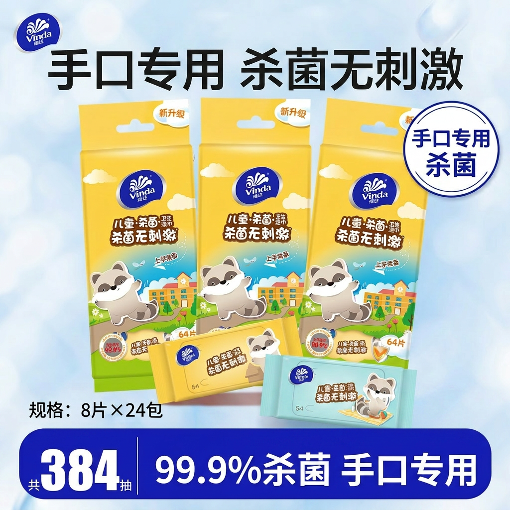 维达儿童湿巾迷你随身装8片24包手口专用杀菌无刺激便携湿纸巾
