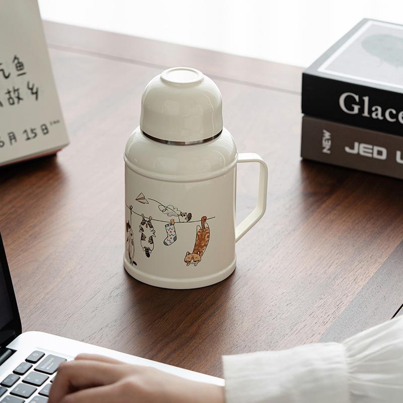 晒猫小暖壶杯子316不锈钢保温瓶带盖中式泡茶便携杯子大容量水壶