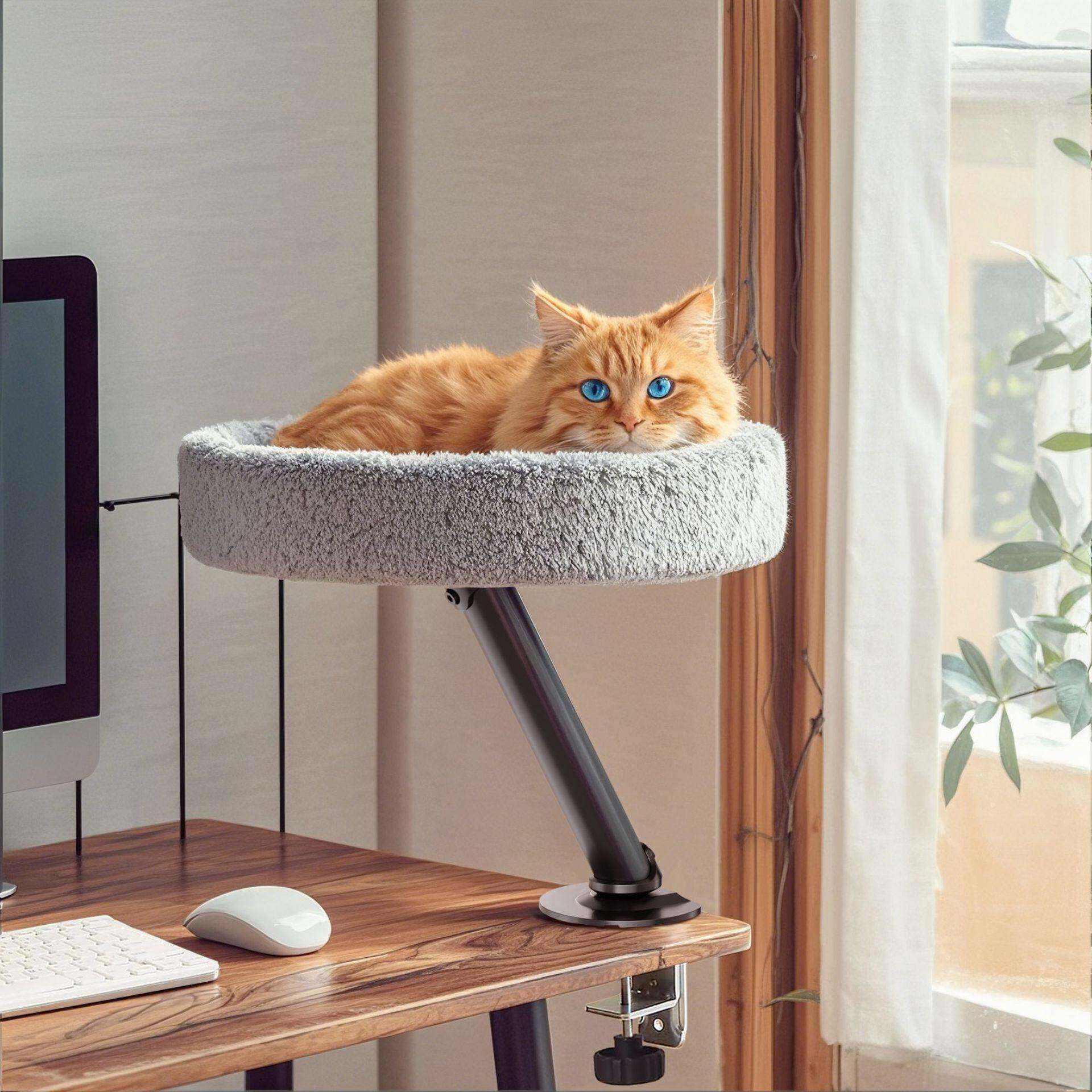 书桌猫吊牀易安装悬浮猫窝四季用桌面可升降旋转猫牀办公桌猫爬架
