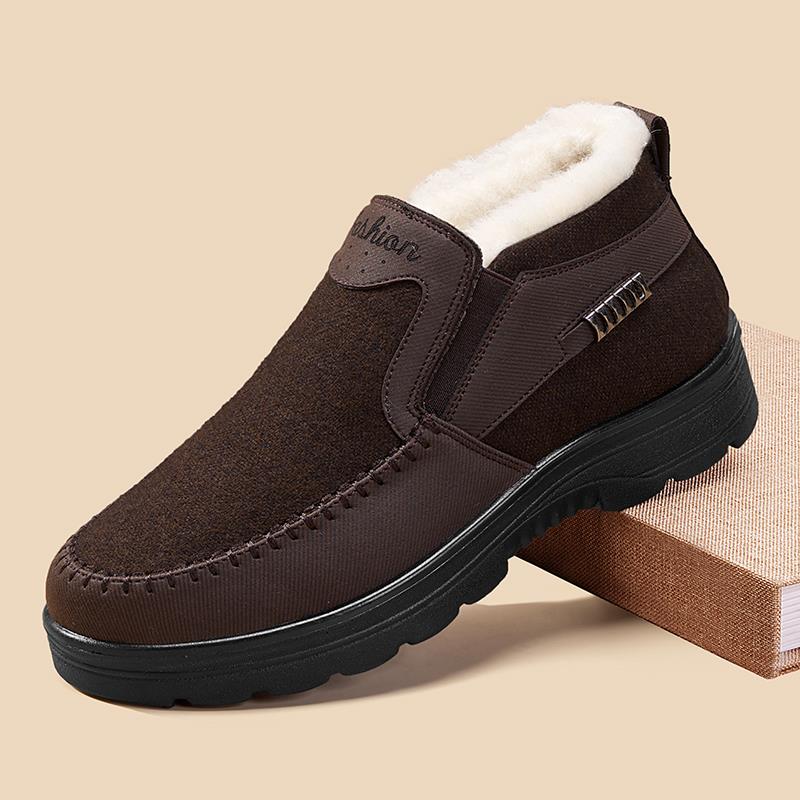 正品冬季老北京布鞋男老人棉鞋保暖加厚羊加绒中防老年爷爷滑爸毛