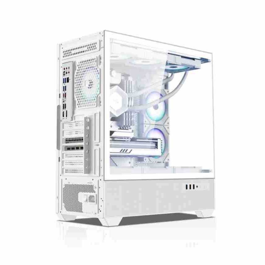 跨境游戏无立柱玻璃侧透360水冷全透海景房主机机箱电脑机箱e-atx