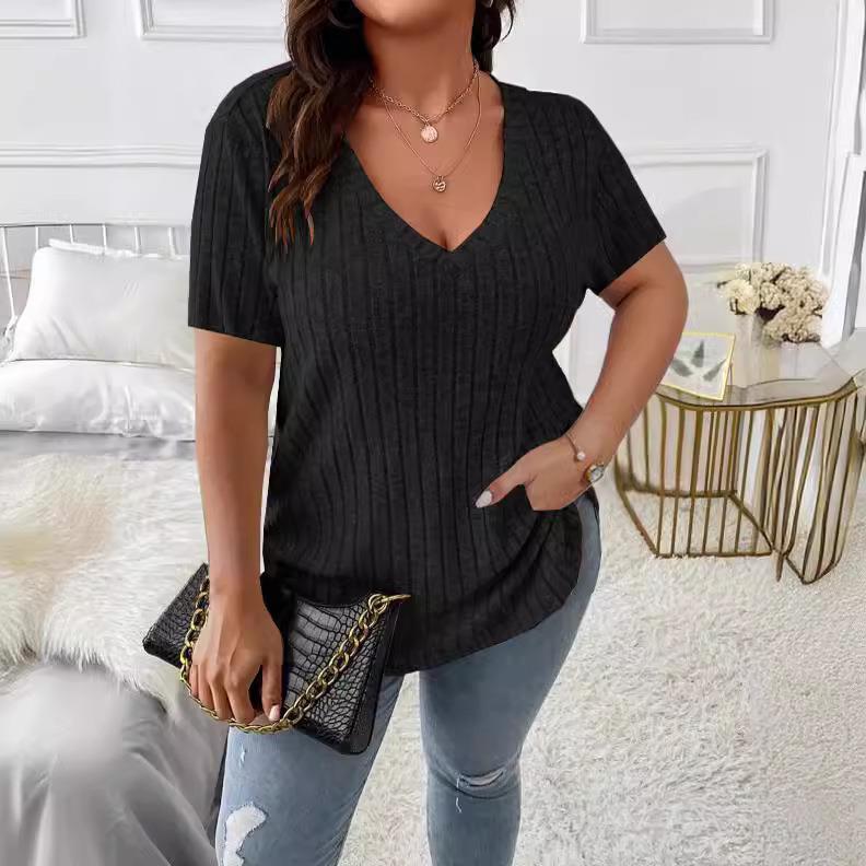 Pullover Tops Solid Size T-Shirt Short Womens Plus Color