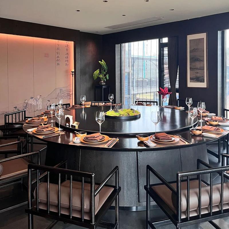 需定制新中式酒店餐桌电动大圆桌椅岩板16人20人2米3餐厅会所包厢