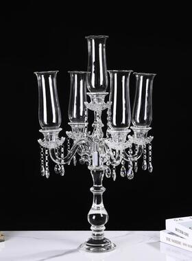 欧式复古五头水饰晶玻CXDT--03蜡烛台软装庆品婚餐璃桌烛台摆件
